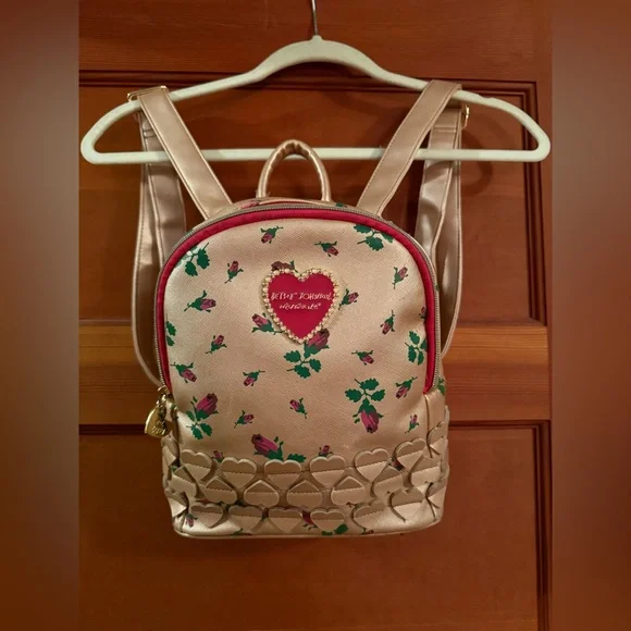 Betsey Johnson Cream Floral Heart Mini Backpack - Picture 1 of 8